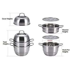 Stainless Steel Cooking Utensils, 3 Layers Steamer Set, Stainless